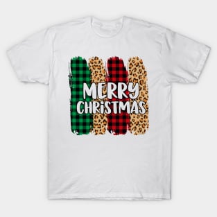 Merry Christmas Leopard Buffalo Plaid T-Shirt